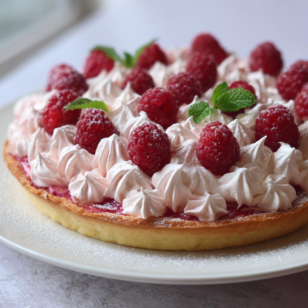 Amandel Frambozen Meringue Taart