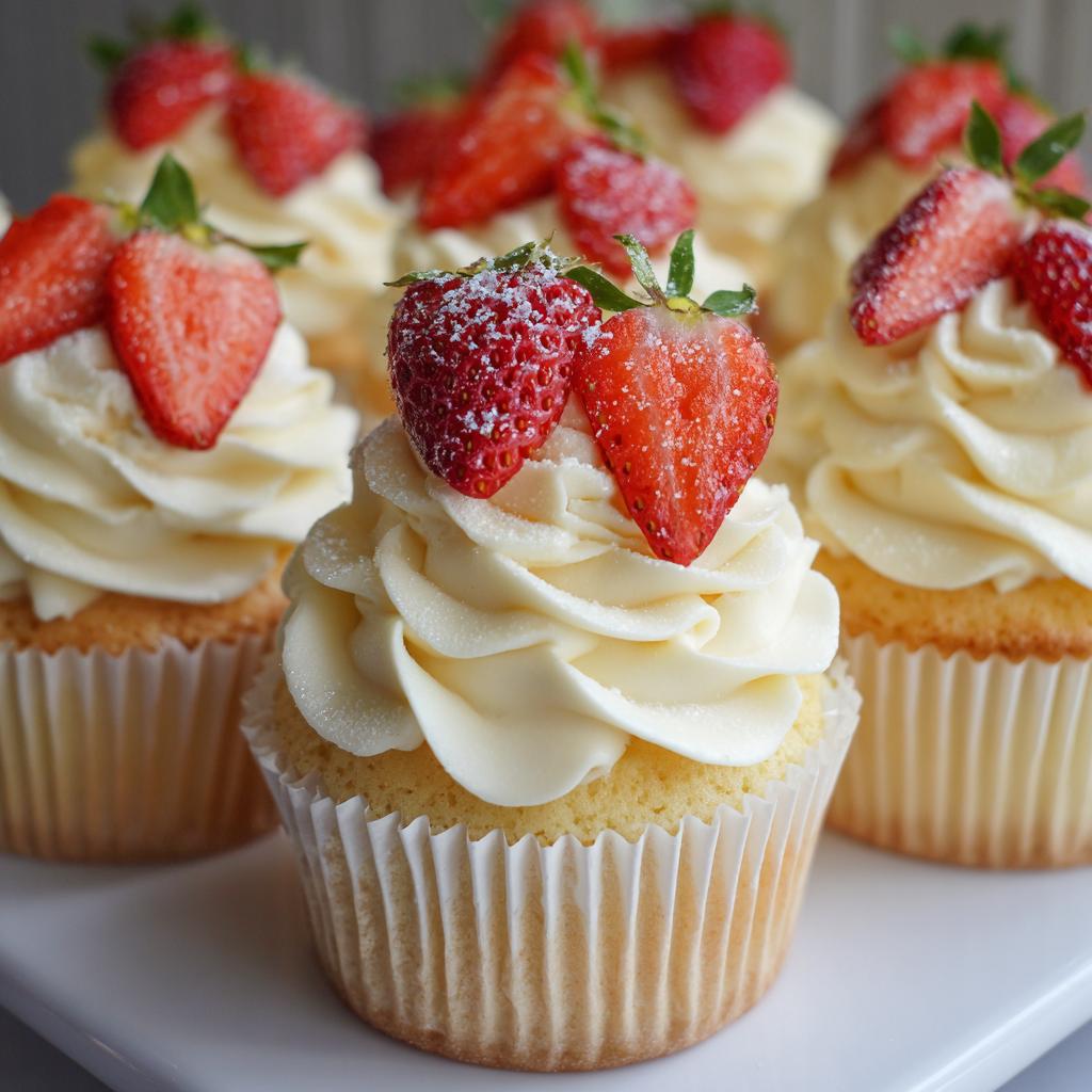 Cupcakes met Witte Chocolade en Aardbeien