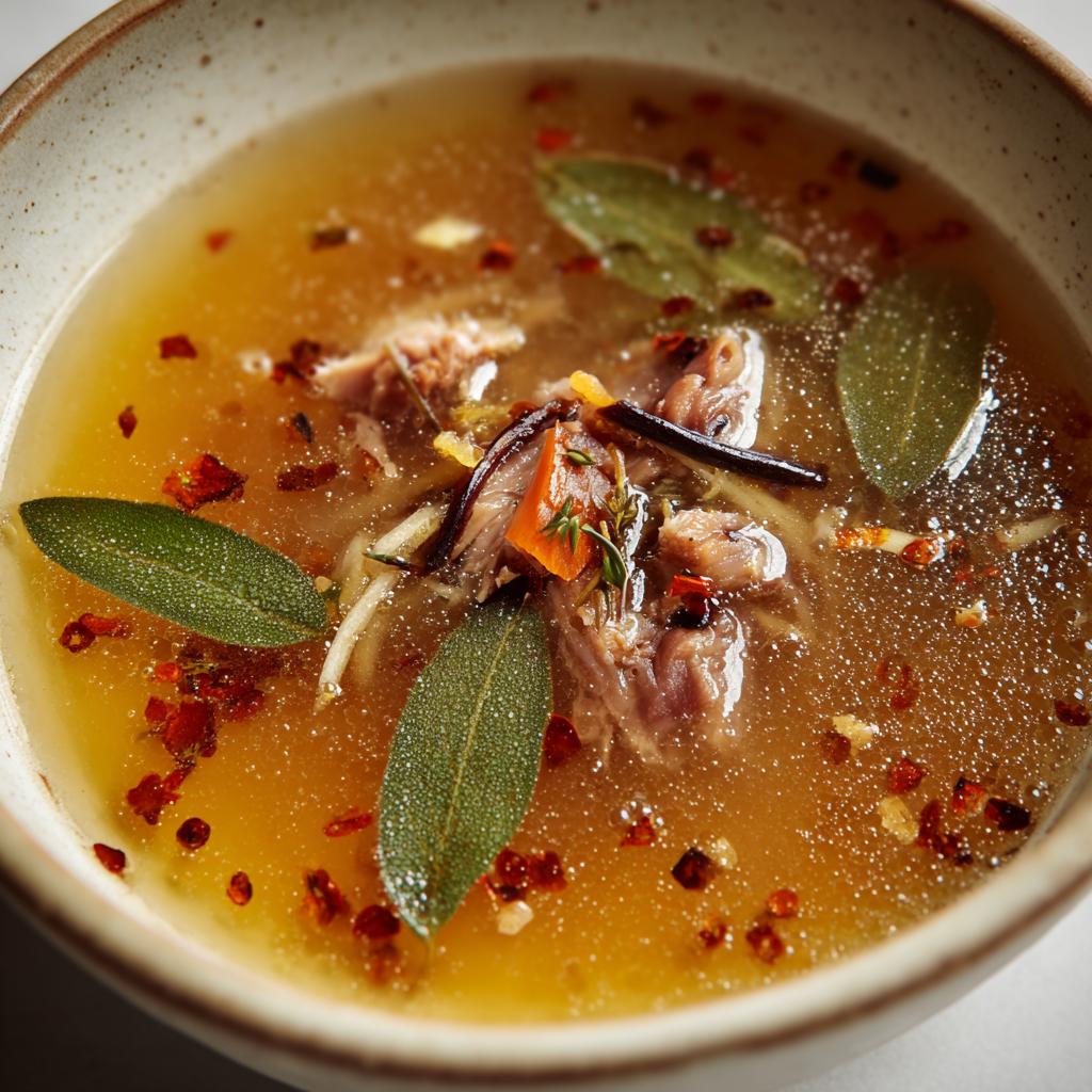 Eendebouillon met Gedroogde Paddenstoelen