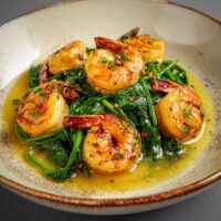 Garnalen met Citroen-knoflooksaus en Spinazie