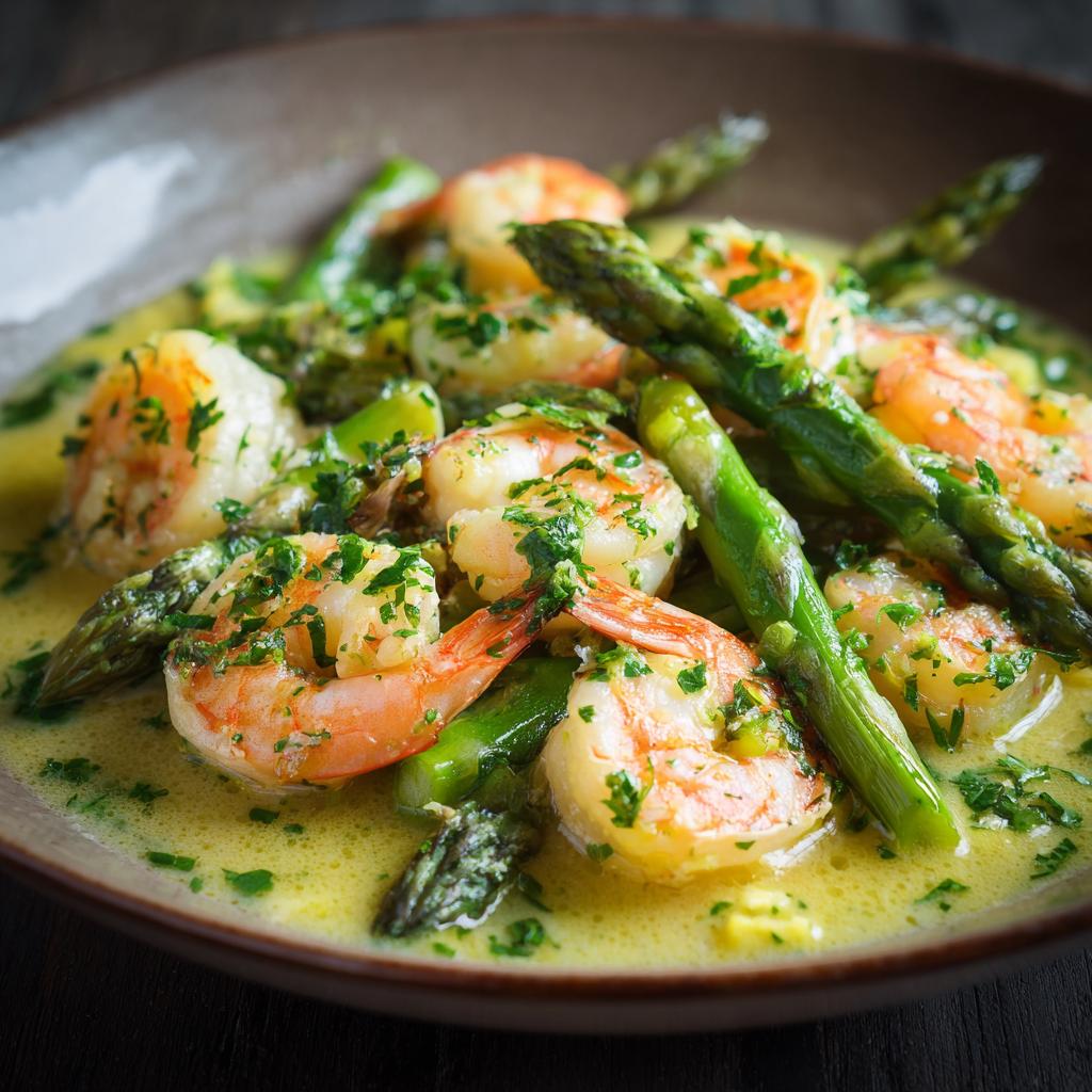 Garnalen met Groene Asperges en Witte Wijnsaus - detail 1