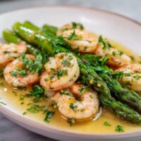 Garnalen met Groene Asperges en Witte Wijnsaus