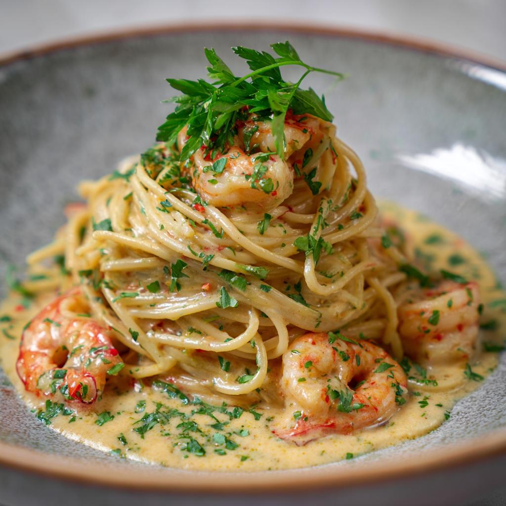 Garnalen met Spaghetti in Knoflookroomsaus - detail 1