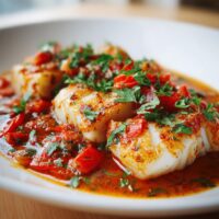 Kabeljauw in een Geroosterde Paprika-saus