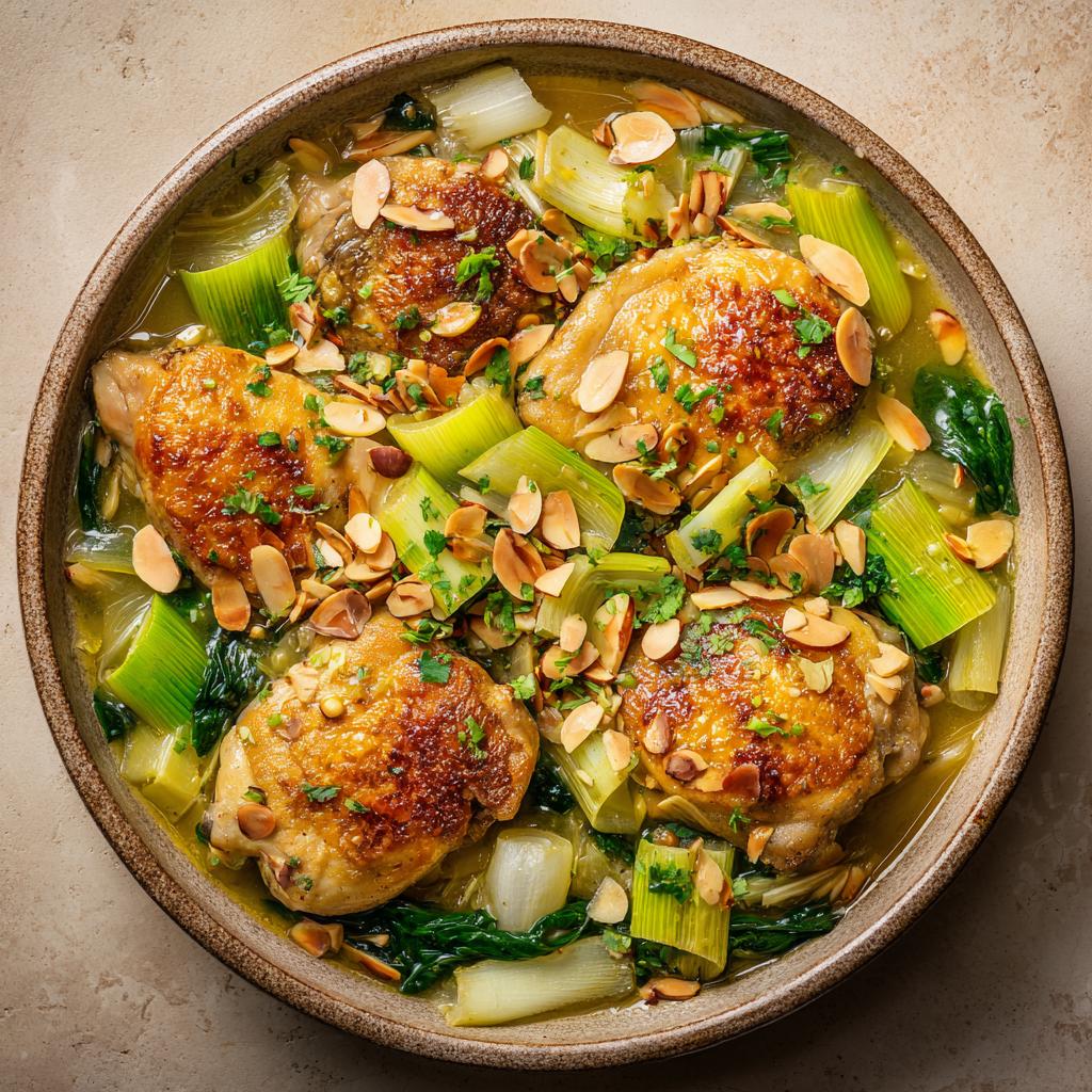Kip met Amandelen en Prei - detail 1