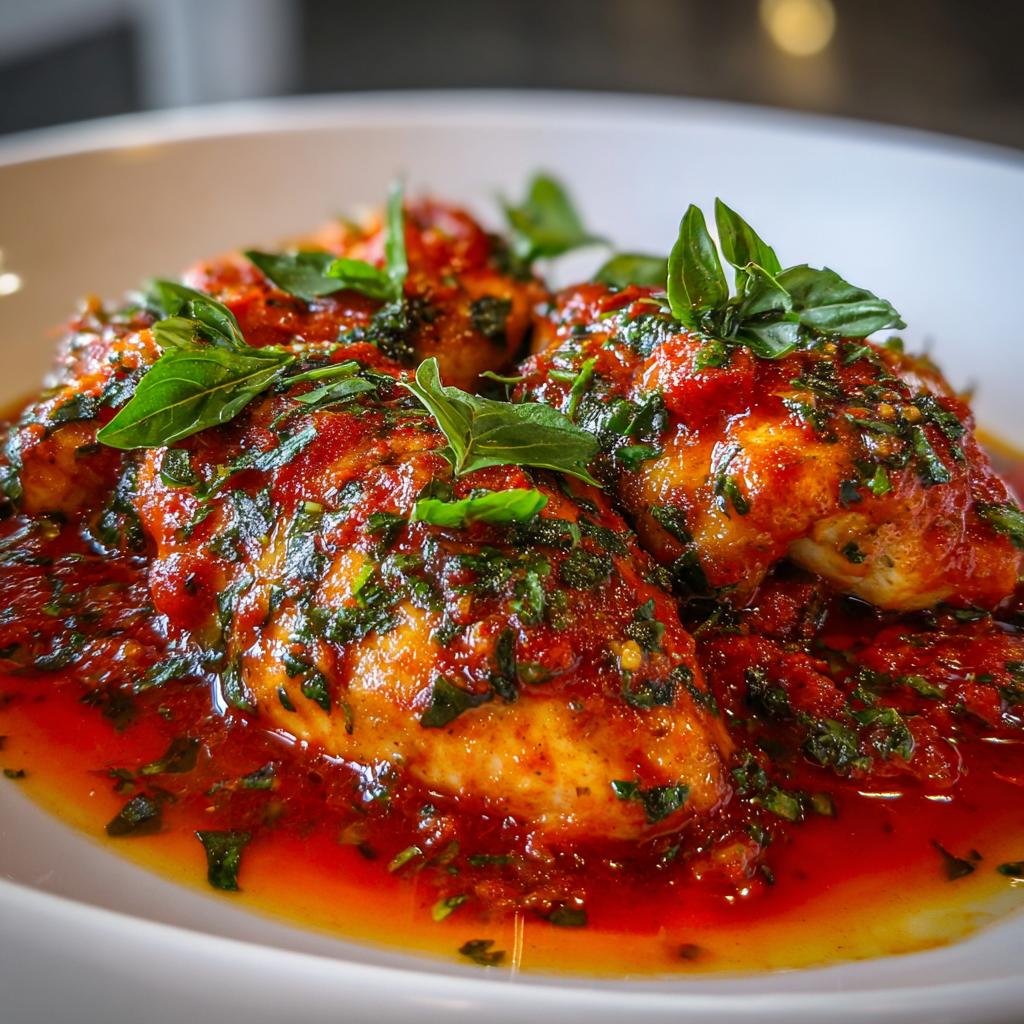 Kip met Tomatensaus en Basilicum