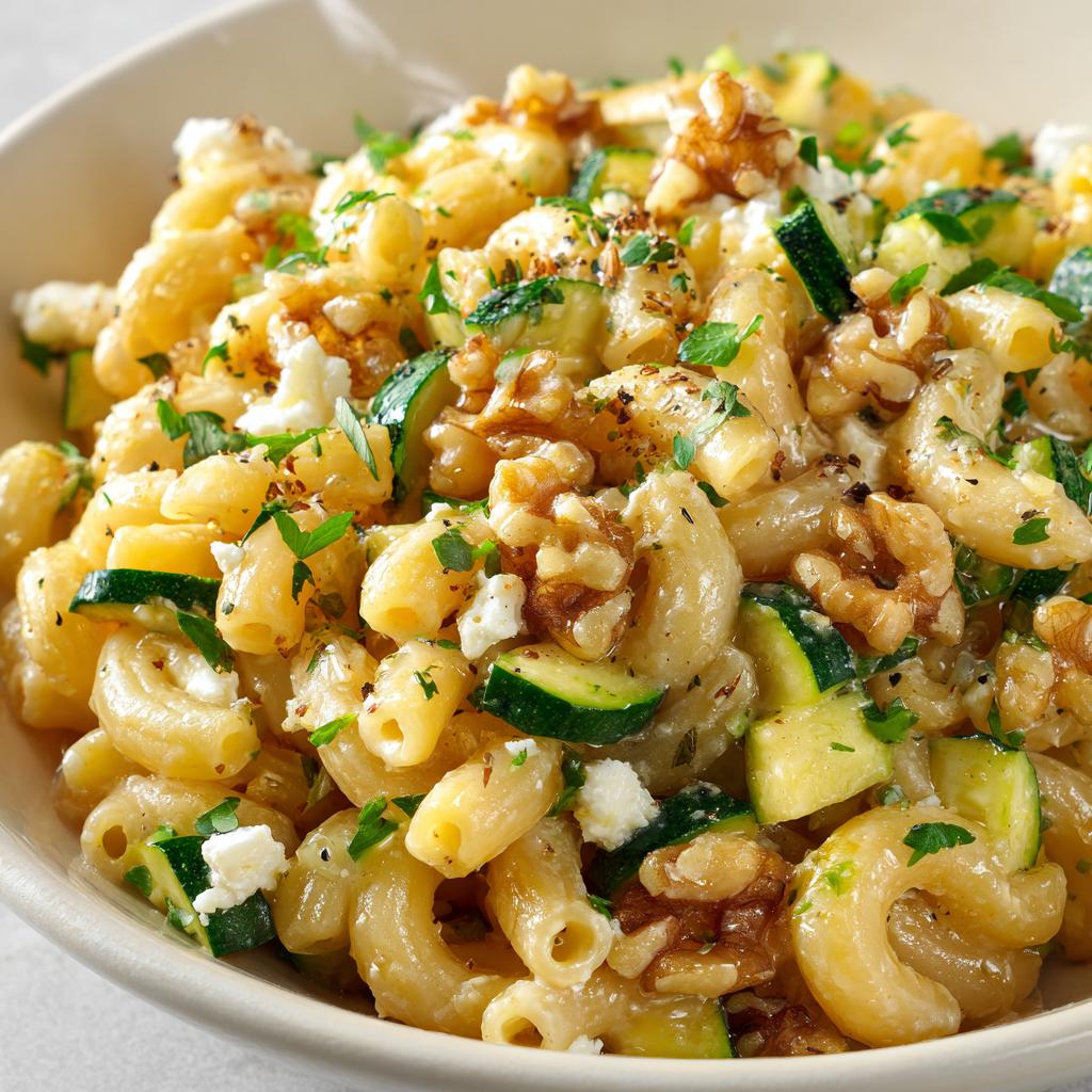 Macaroni met Courgette, Geitenkaas en Walnoten