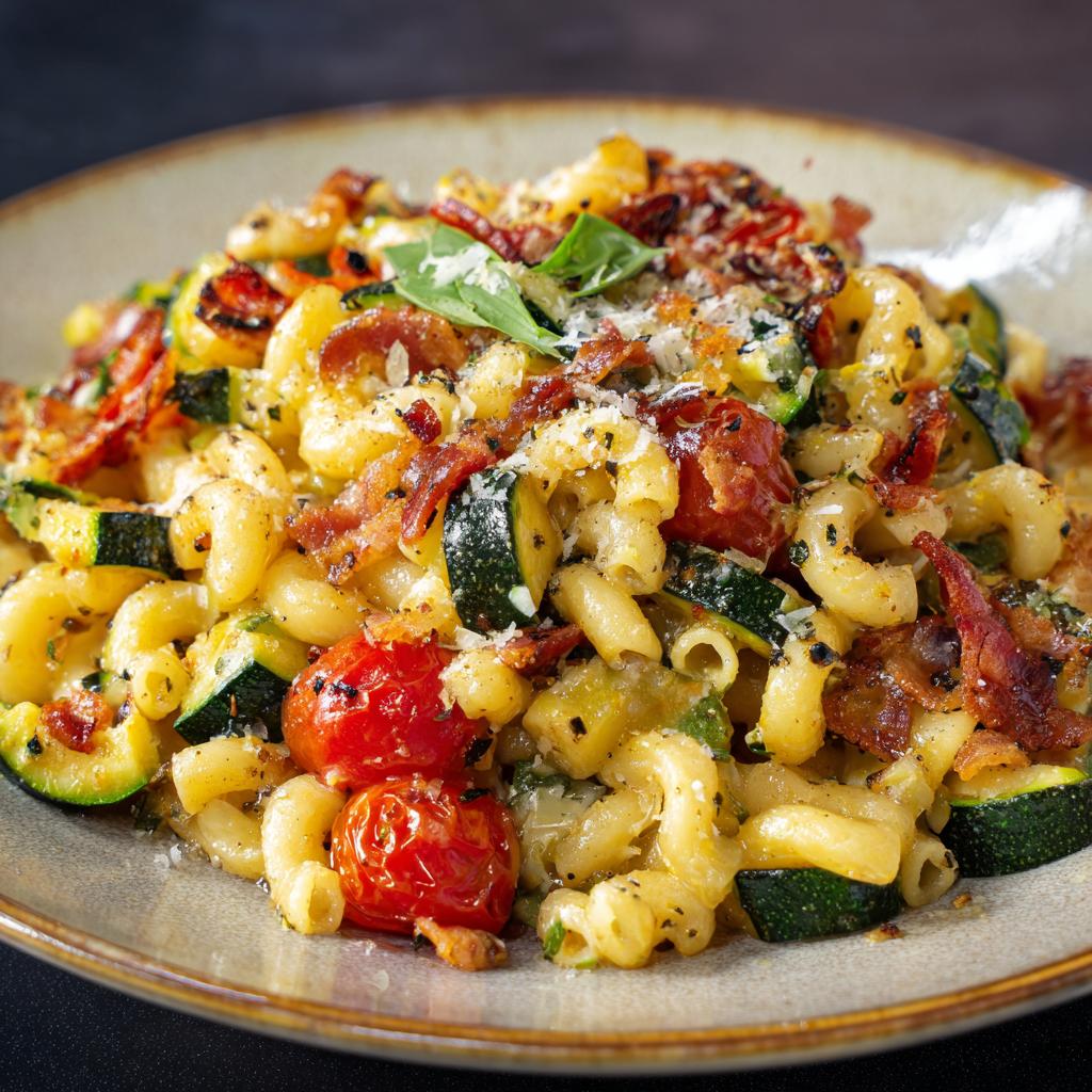 Macaroni met Courgette, Spek en Tomaten - detail 1
