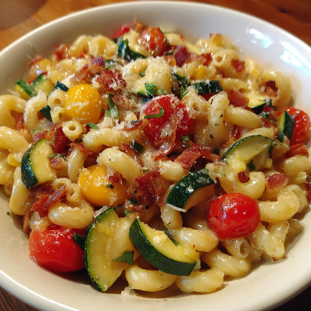 Macaroni met Courgette, Spek en Tomaten