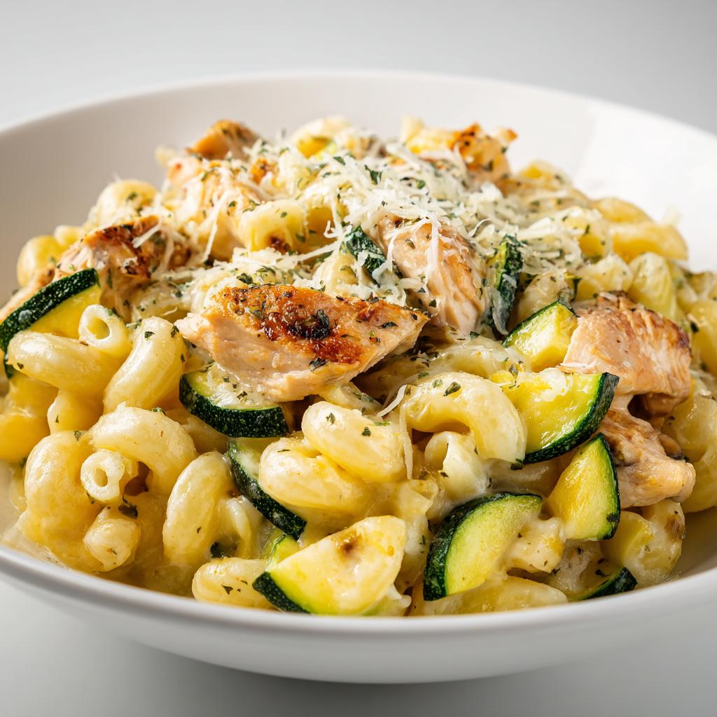 Macaroni met Gerookte Kip en Courgette
