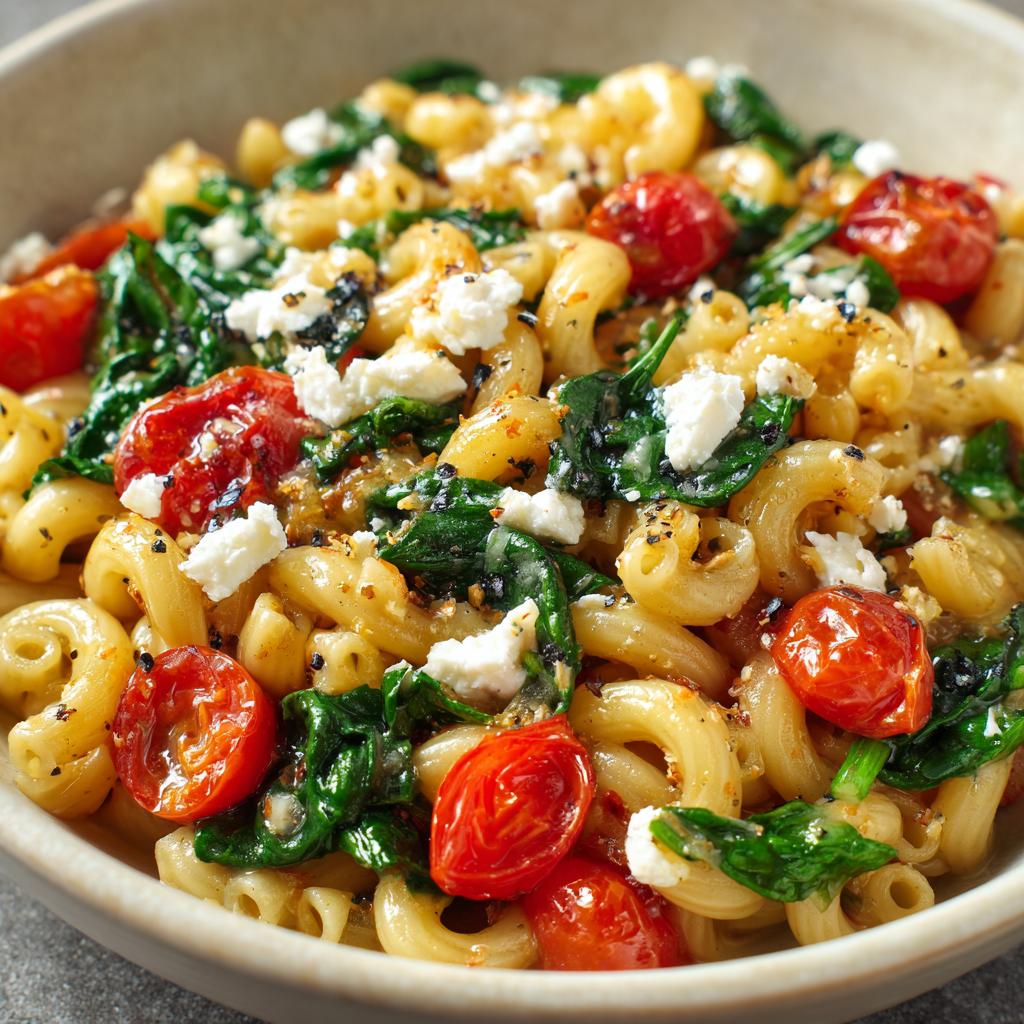 Macaroni met Tomaten, Spinazie en Geitenkaas
