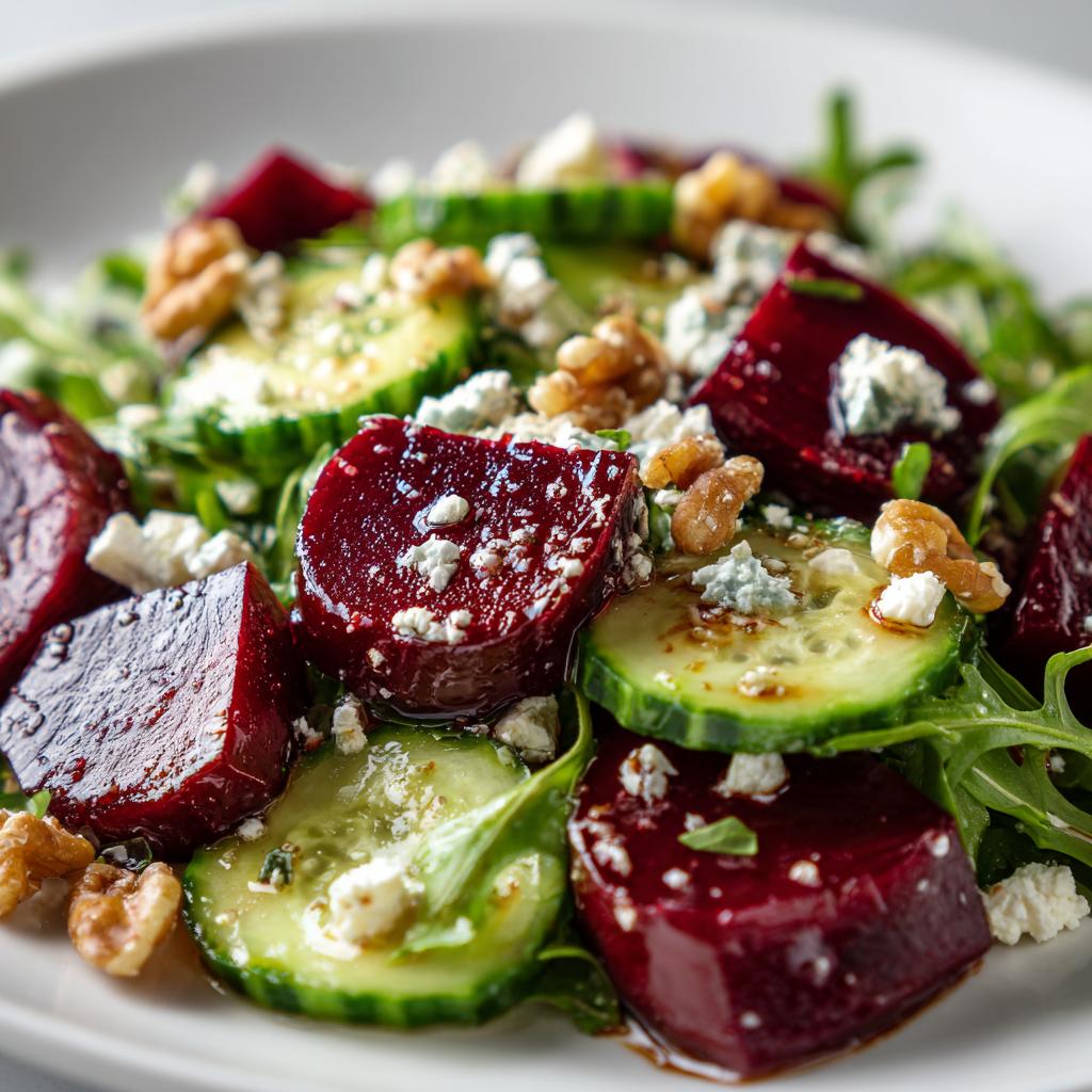 Rode Biet en Komkommer met Walnoten Salade
