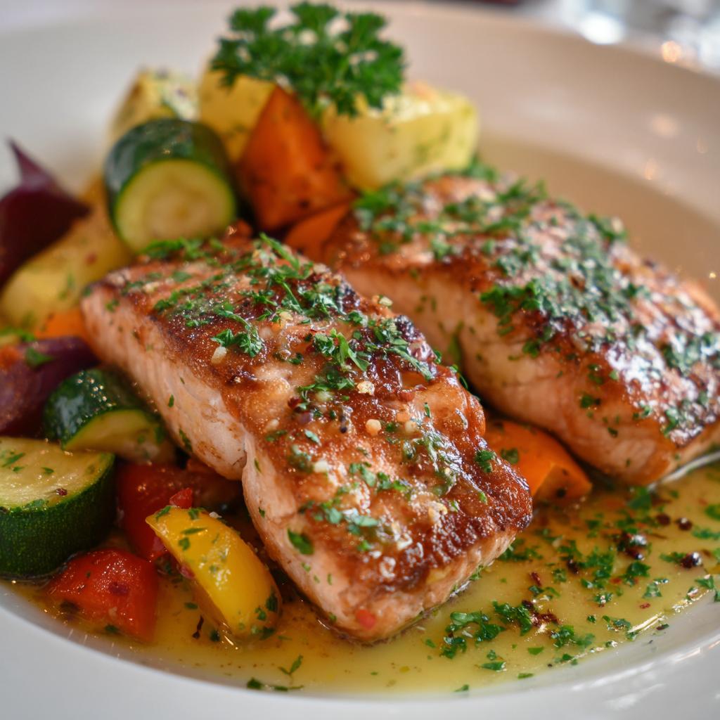 Zalm in Geroosterde Knoflook-botersaus met Groente - detail 1