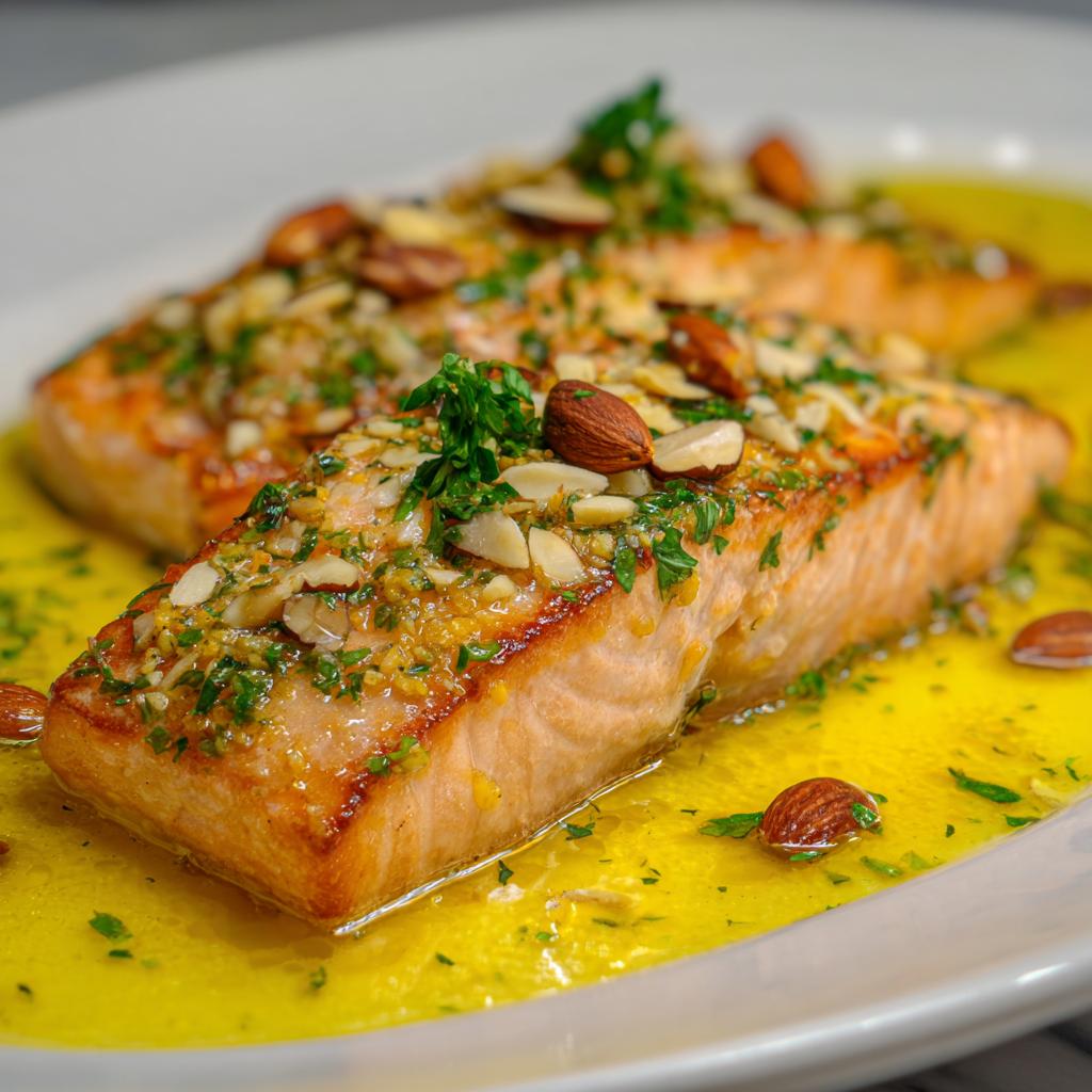 Zalm in Knoflook-citroensaus met Amandelen - detail 1