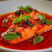 Zalm in Tomatensaus met Basilicum