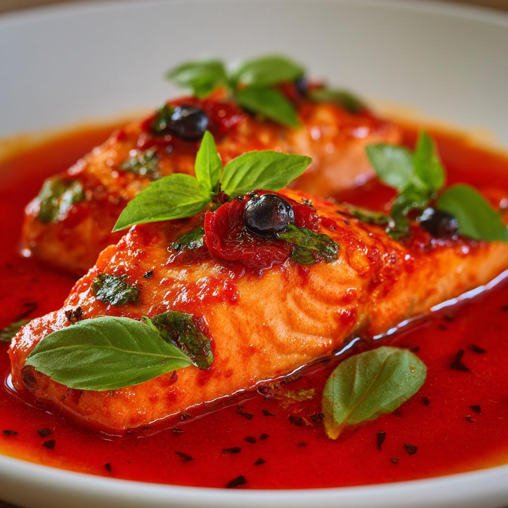 Zalm in Tomatensaus met Basilicum