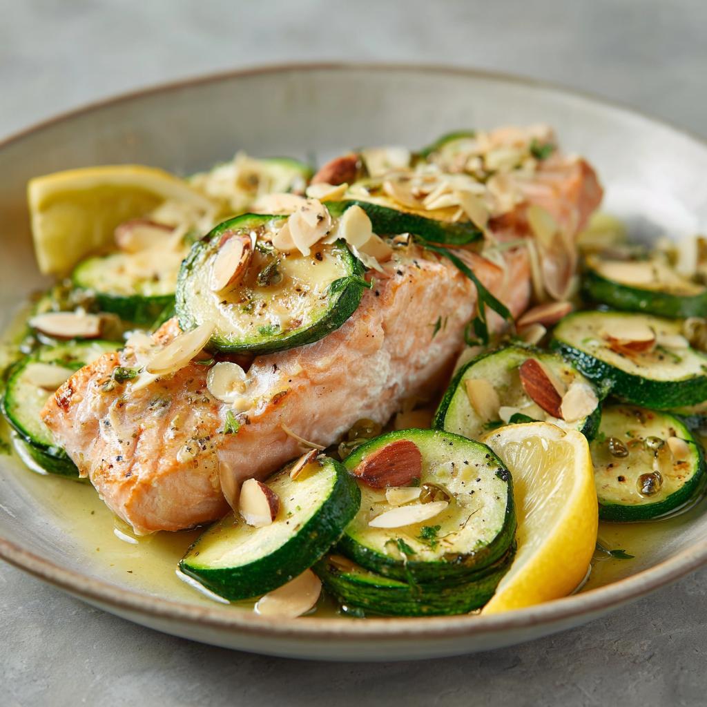Zalm met Gegrilde Courgette en Amandelen - detail 1