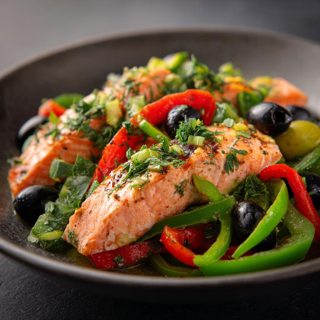 Zalm met Groene Paprika en Olijven