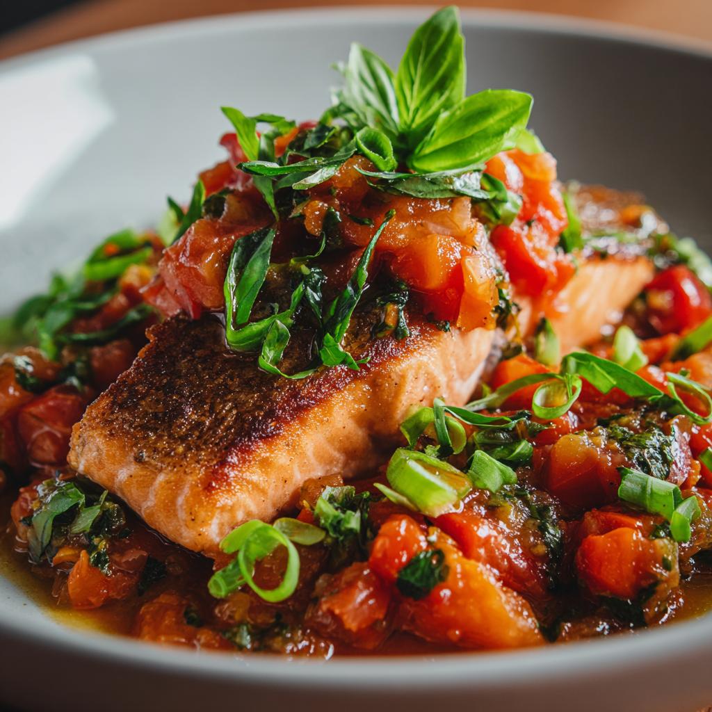 Zalm met Lente-ui en Tomaten-basilicumsaus - detail 1