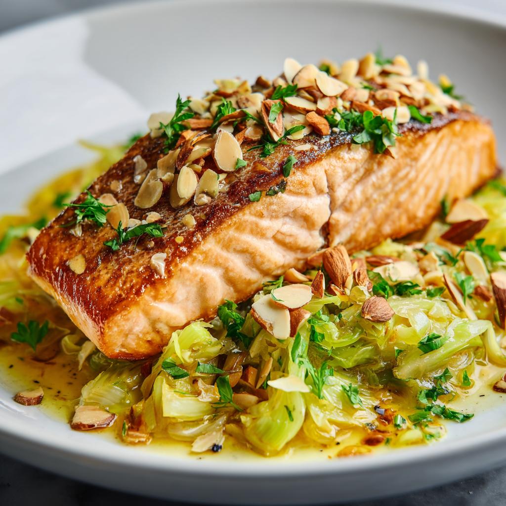 Zalm met Prei en Amandelen