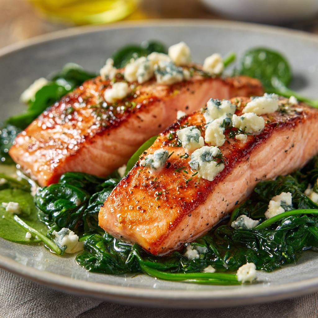 Zalmfilet met Roquefort en Spinazie