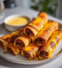 baked beef flautas with queso dip