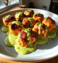 baked salmon meatballs with a tangy avocado sauce recipe