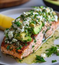 baked salmon with avocado feta