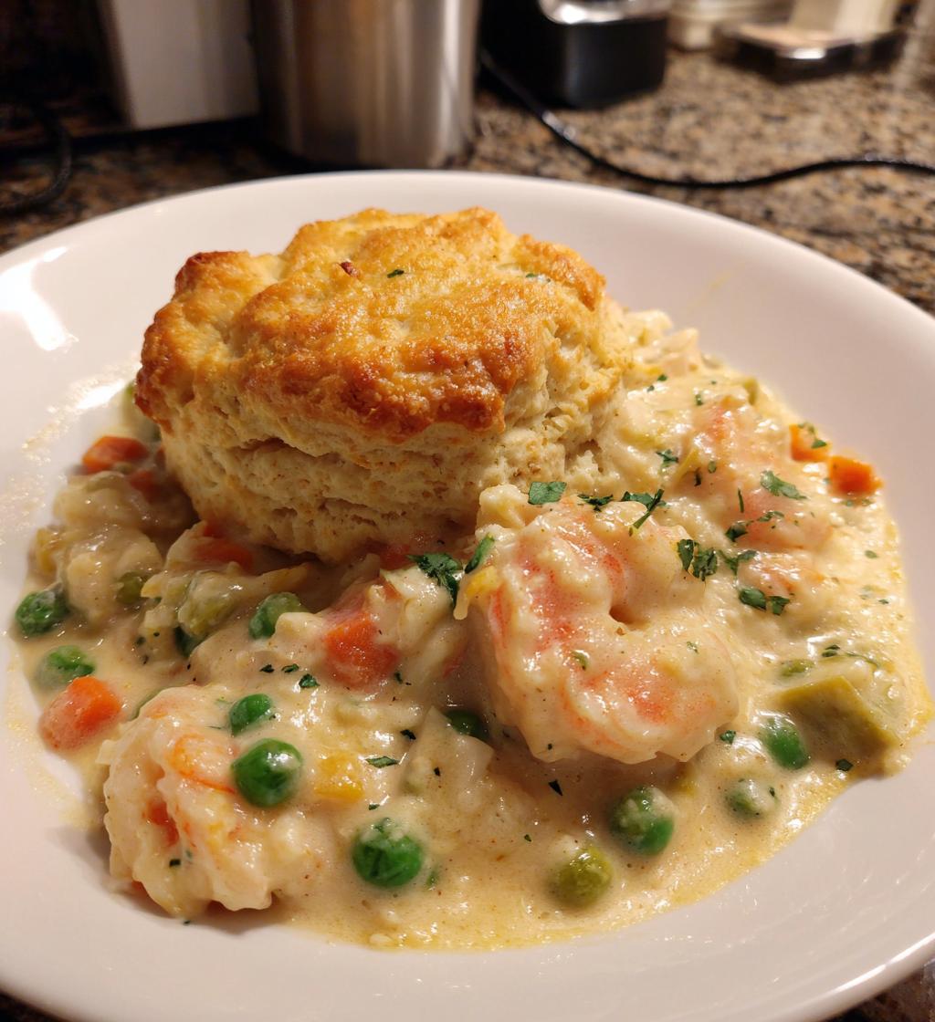 cheddar bay biscuit seafood pot pie - detail 1