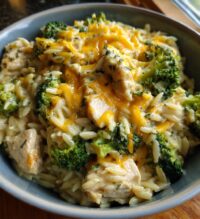 cheesy chicken broccoli orzo recipe
