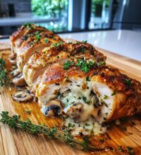cheesy garlic butter mushroom stuffed chicken