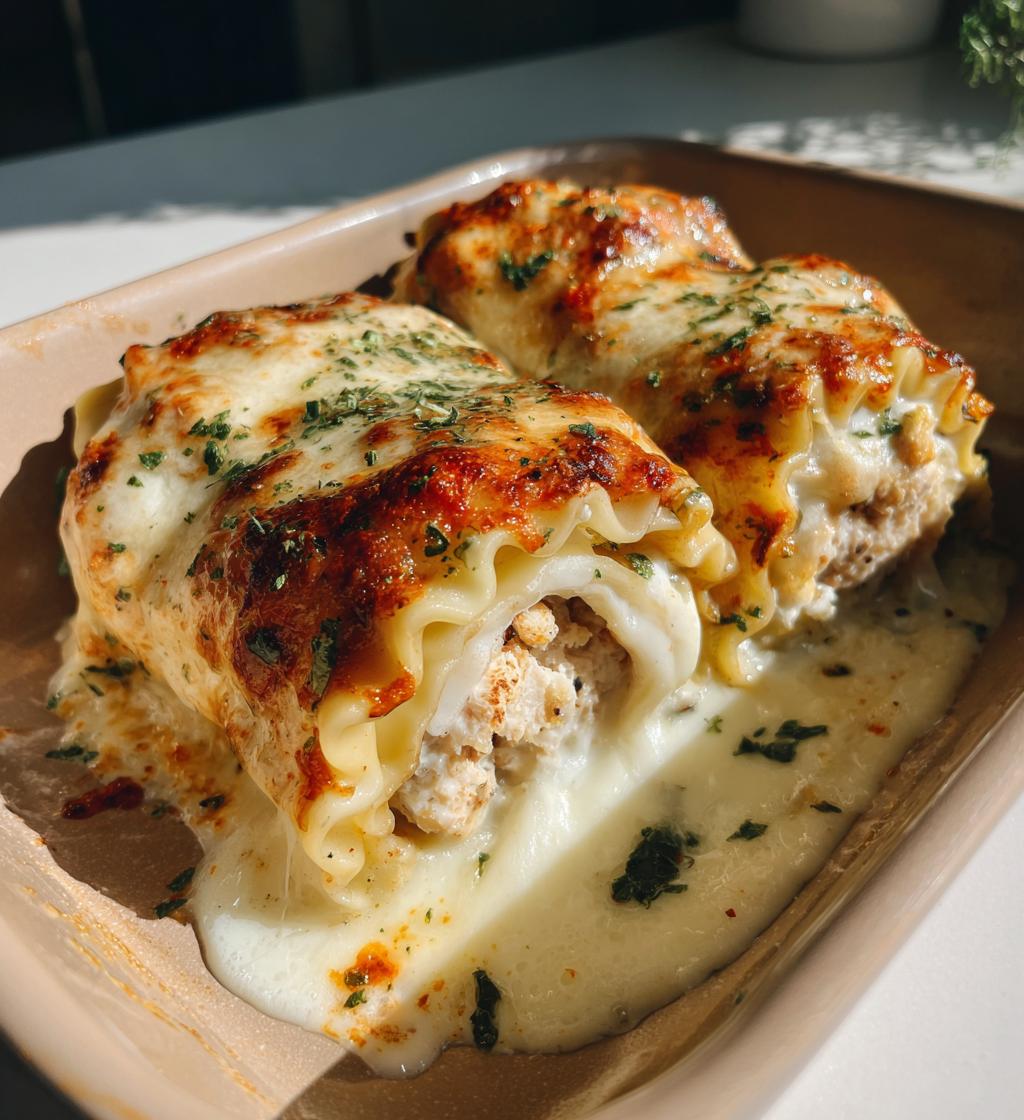 chicken alfredo lasagna rolls