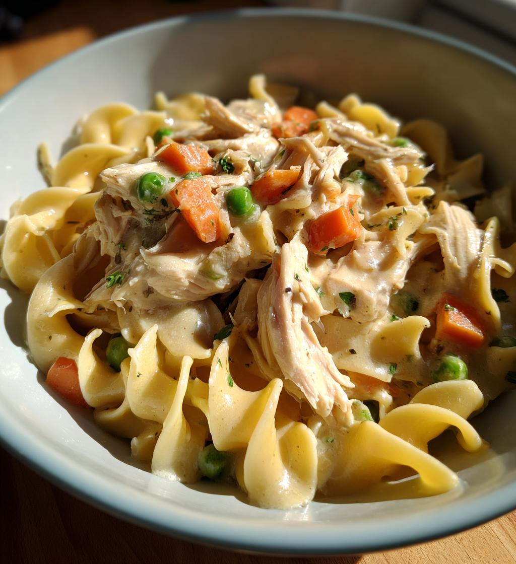 creamy chicken pot pie noodle skillet