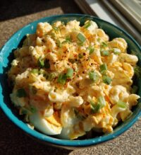 creamy deviled egg pasta salad
