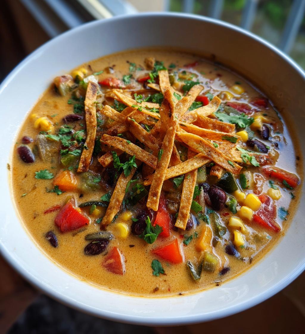 creamy vegetarian tortilla soup - detail 1