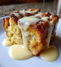 easy bread pudding with vanilla sauce