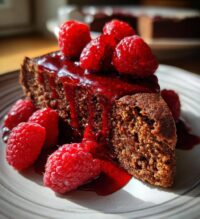 flourless almond cake with raspberry sauce