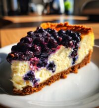fresh blueberry cheesecake with homemade crust