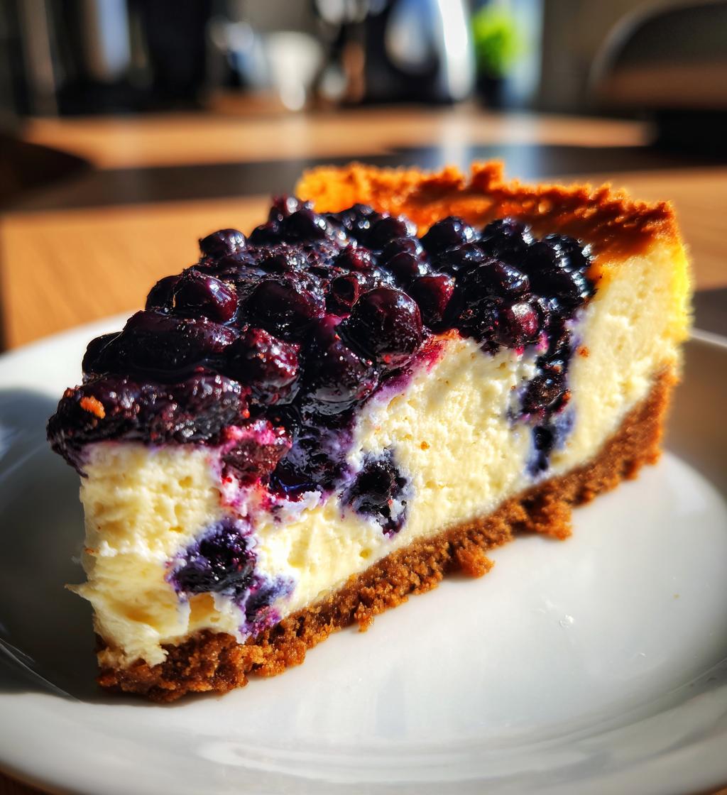 fresh blueberry cheesecake with homemade crust