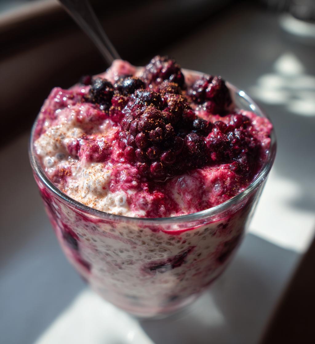 gluten free blackberry cobbler chia pudding - detail 1