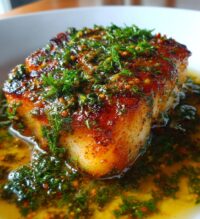 golden seared cod with herb butter sauce