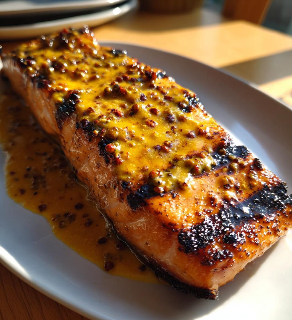 grilled salmon with dijon mustard sauce - detail 1