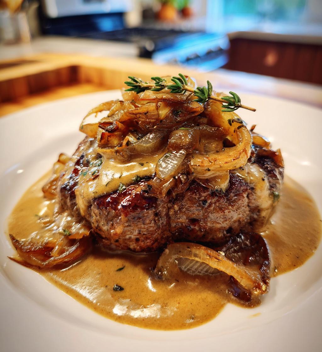 hamburger steak with creamy onion gravy - detail 1
