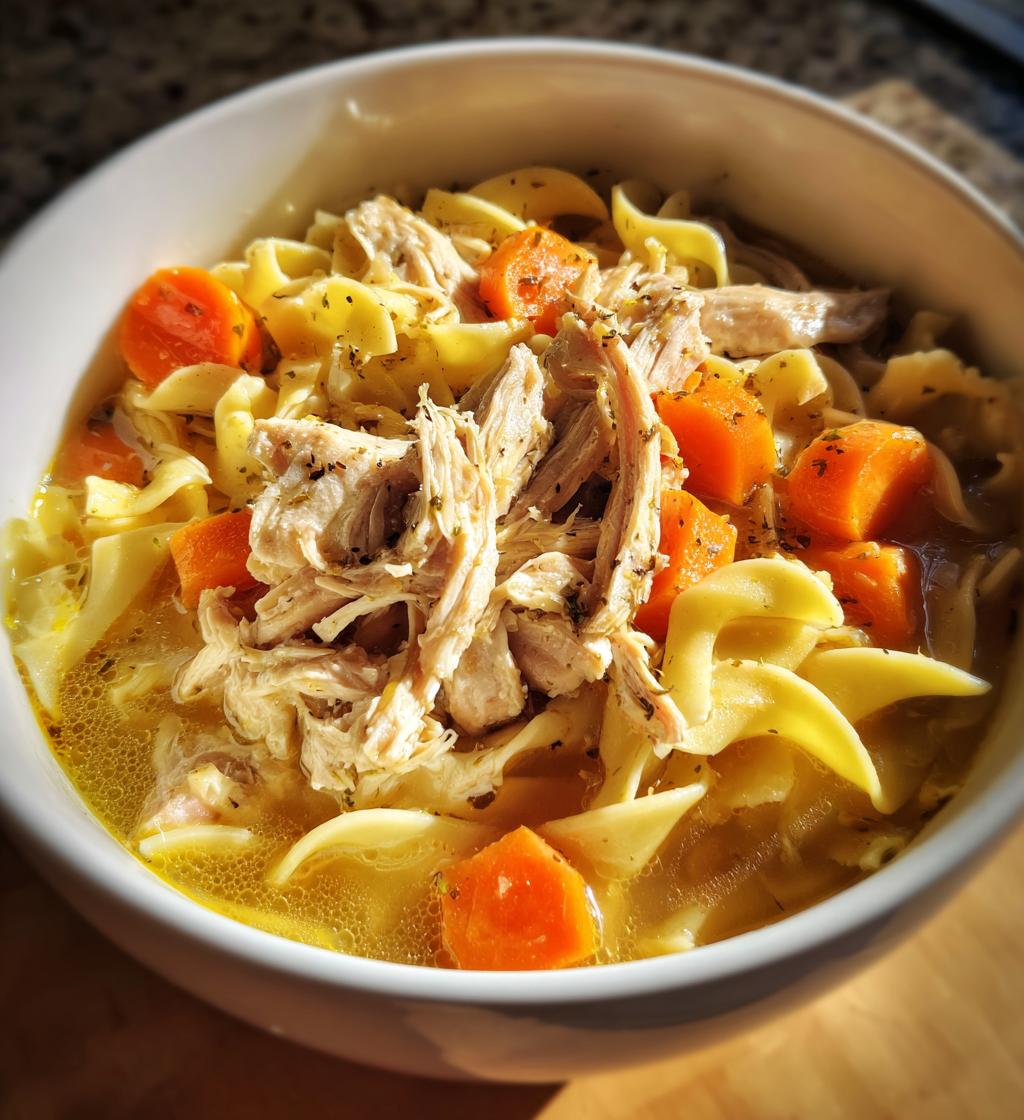 homemade crockpot chicken noodle soup - detail 1