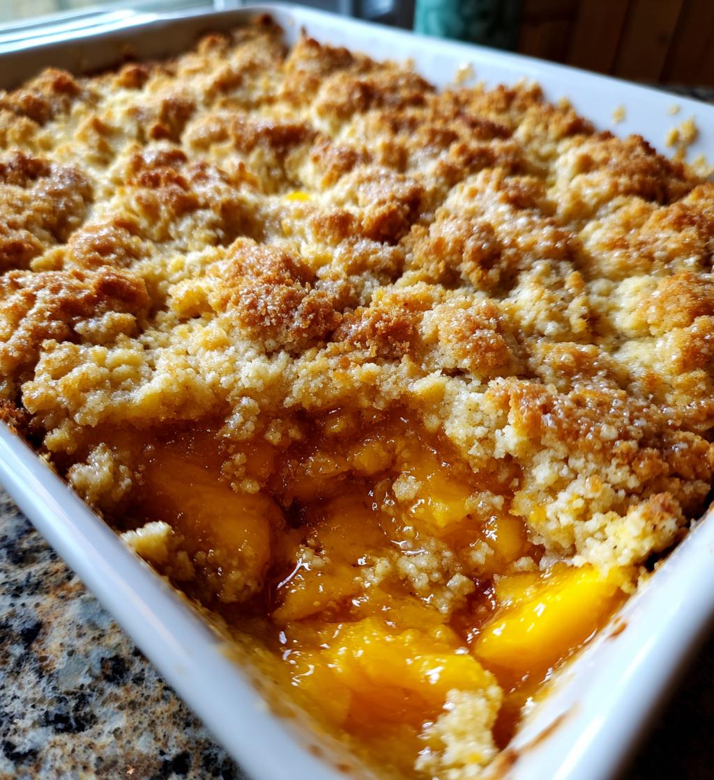hot peach cobbler right out of the oven - detail 1