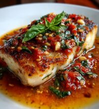 pan seared cod in white wine tomato basil sauce