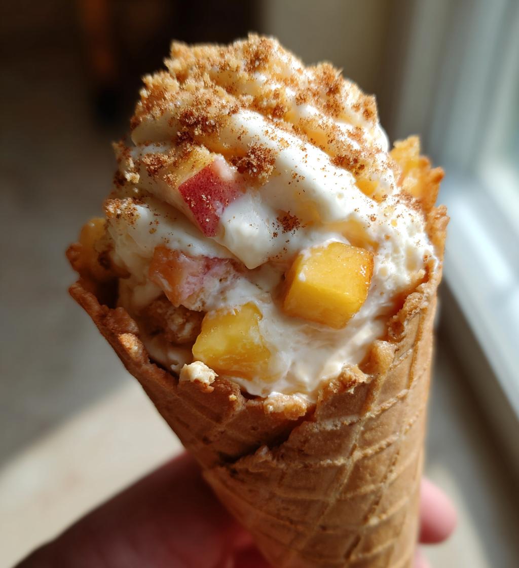 peach cobbler cheesecake cones