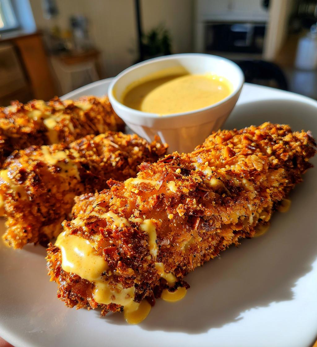 pretzel chicken with mustard cheddar sauce