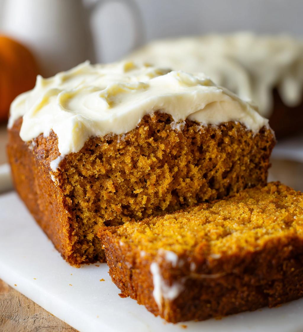 pumpkin bread with cream cheese frosting - detail 1
