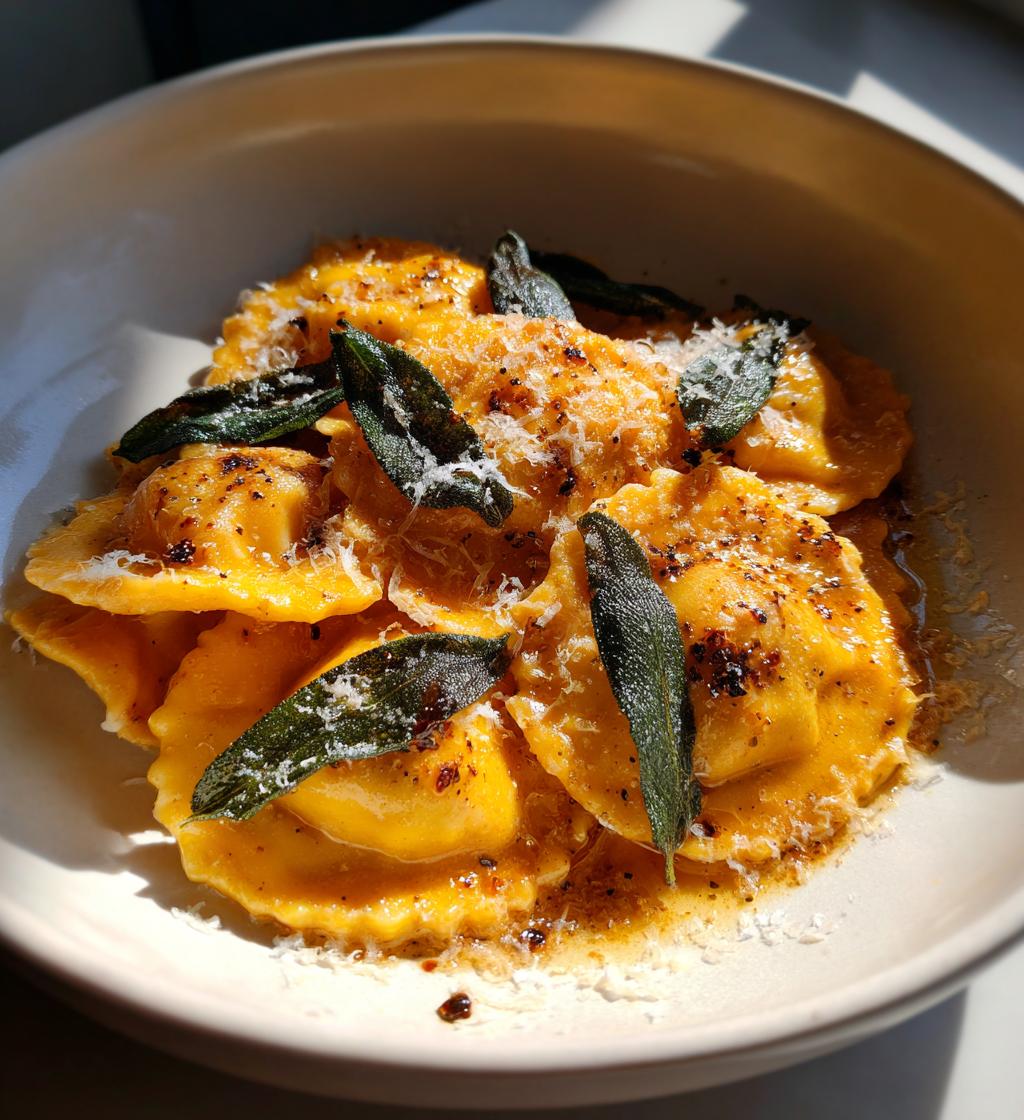 pumpkin ravioli with brown butter sauce